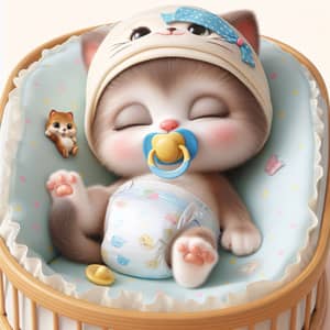Adorable Animated Baby Kitten Sleeping Peacefully in Soft Cradle