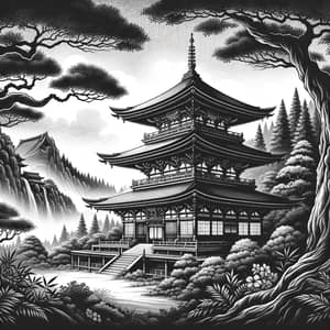 Serene Japanese Temple Illustration