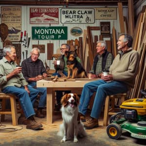 Wood Workshop Gathering of Diverse Men and Dogs