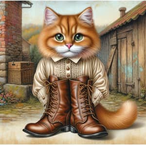 Sophisticated Cat in Brown Leather Boots - Artistic Illustration