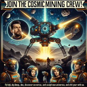 Join the Cosmic Mining Crew: Sci-Fi Mining Recruitment Poster