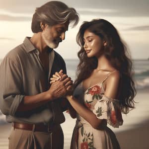 Serene Beach Sunset - Affectionate South Asian Man and Hispanic Wife