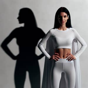 Caucasian Woman Sports Superhero Shadow Cape Wall