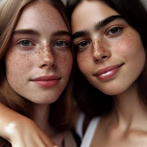 Lesbian Couple With Freckles and Long Hair - Expressing Affectionate Feelings