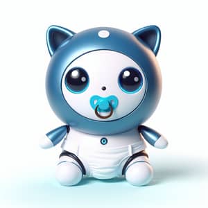 Round Robotic Cat with Blue Body and White Face