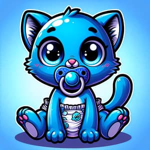 Cartoon Blue Cat in Diapers with Pacifier | Cosmic Feline Expression