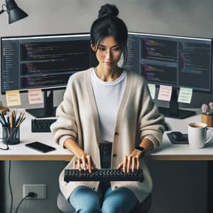 Professional Asian Woman Working at Organized Workstation