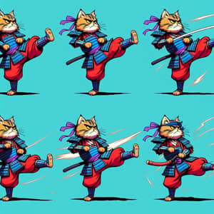 Animated Manul Samurai Kick: 7 Stages in Anime Style
