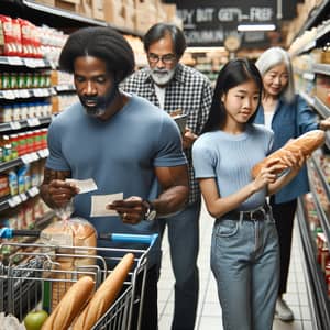 Diverse Shoppers at Grocery Store Finding Deals for Maximum Savings
