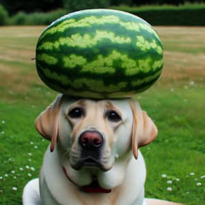 Labrador Dog Balancing Watermelon - Fun Pet Pic