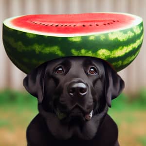 Black Labrador with Watermelon on Head