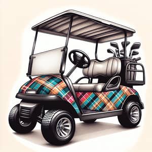 Colorful Plaid Golf Cart Drawing | Hand-Drawn Artwork