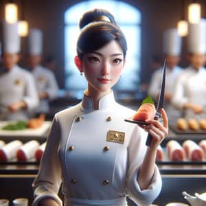 Five-Star Michelin Head Chef: Asian Woman with Sashimi