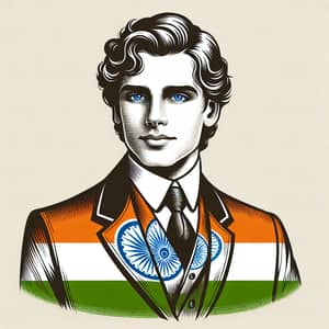 Illustrious Youthful Political Figure in Sharp Suit with Indian Flag