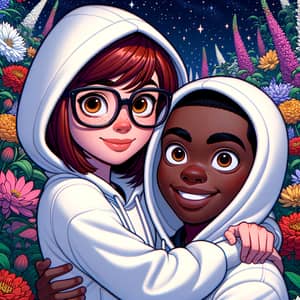 Vibrant Illustrated Poster with 3D Characters - Female Hispanic and Black Boy Embrace