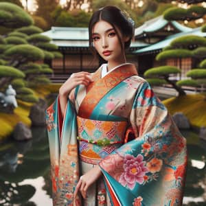 Beautiful East Asian Young Girl in Traditional Kimono