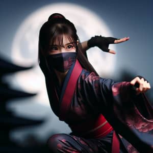 Asian Ninja Girl in Traditional Kimono | Combat Pose