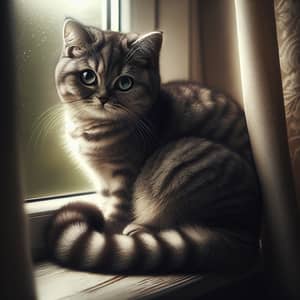 Tranquil Short-Haired Cat Sitting on Windowsill
