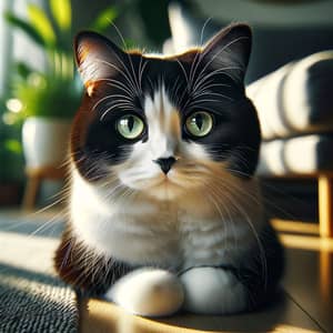 Graceful Black and White Domestic Cat with Striking Green Eyes