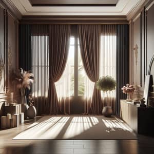 Contemporary Chocolate Interior Design with Beautiful Curtain Window View