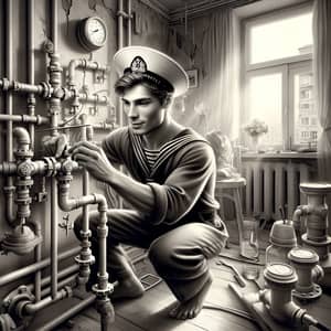 Vintage-Inspired Russian Sailor Builder Digital Painting