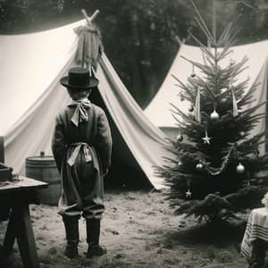 Vintage Christmas in Pioneer Camp Scene