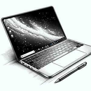 Detailed Black and White Laptop Sketch Art