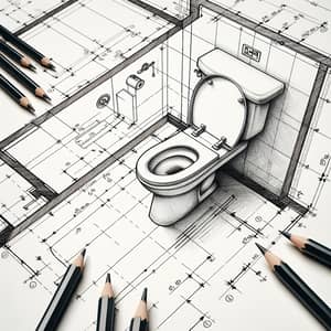 Toilet Blueprint Technical Drawing in Black and White