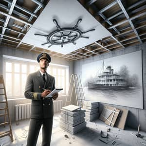 Experienced Pilot in Sailor's Uniform in Room Renovation Scene