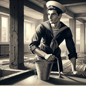 Vintage Russian Builder in Sailor Uniform | Apartment Renovation Painting