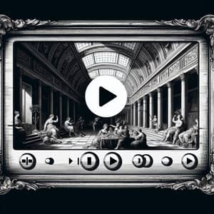 Vintage Black-and-White Digital Painting: Video Player Interface