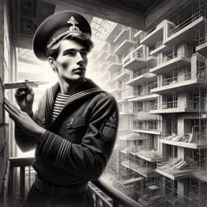 Vintage Russian Sailor Painting in Modern Urban Setting