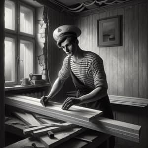 Vintage Black-and-White Russian Sailor Digital Painting