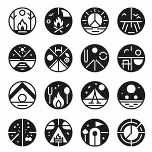 Minimalistic Round Icons: Children's Camp Elements