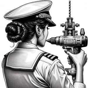 Intricate Black and White Sailor Pilot Illustration - Maritime Exploration Theme