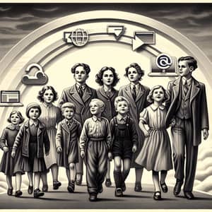 Vintage Digital Painting of Diverse Children on Road to Knowledge