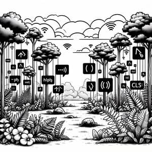 Tech-Infused Ecosystem: Nature & Digital Realm Illustration