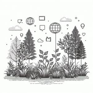 Symbolic Line Art Illustration of Web Programming Plants