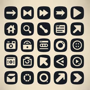 Monochrome Navigation Icons in Mid-Century American Realism Style