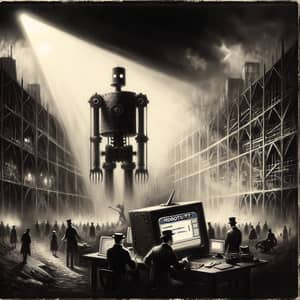Vintage Black and White Digital Painting of Setting up Robots.txt