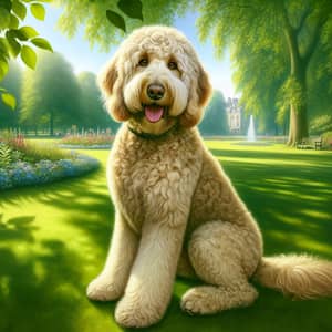 Detailed Depiction of Labradoodle: Fluffy Medium-Sized Dog in Green Park