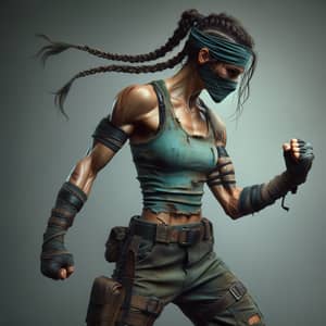 Fierce Warrior with Braid Hairstyle on Dystopian Battlefield