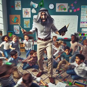 Diverse Classroom: Middle-Eastern Teacher with Energetic Children