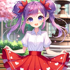 Anime-Style Teenage Girl with Purple Hair | Peaceful Park Setting