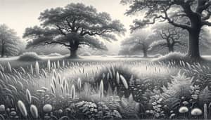 Tranquil Meadow and Enchanting Oak Forest Sketch