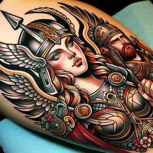 Neo-Traditional Valkyrie Tattoo: Bold & Colorful Design