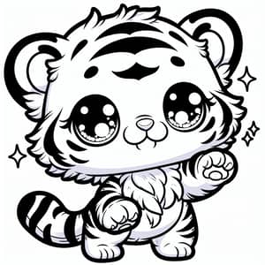 Adorable Chibi Style Tiger Coloring Book Page