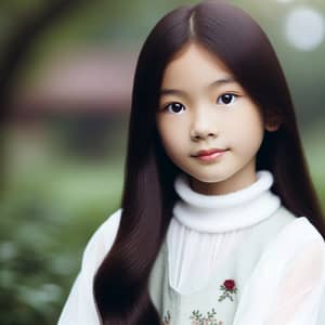 Adorable 8-Year-Old Chinese Girl with Elegant Long Hair