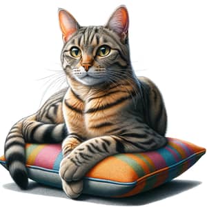 Elegant Cat on Colorful Cushion | Domestic Feline Scene