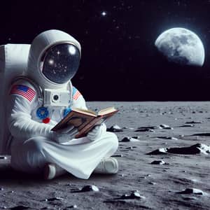 Arabic Student Studying on Moon | Lunar Education Scene